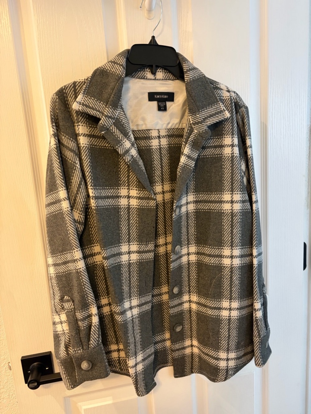 Karen Kane Olive & White Plaid Shacket with Button Front